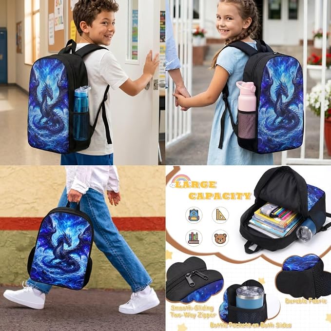 Dragon Backpack with Lunch Box Kids Girls 6-8/8-10 Elementary School Bookbag for 3rd Grade 17in Galaxy Book Bag and Lunchbox 17in Primary Student Back Pack 4PCS Set - Image 3