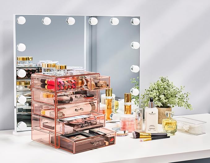 Sorbus Acrylic Makeup Organizer Set, 6-Drawer Vanity & Countertop Cosmetic Storage with Small & Wide Drawers, Pink Makeup Storage for Brushes, Lipsticks, Jewelry – Holiday Gift for Women & Teens - Image 2