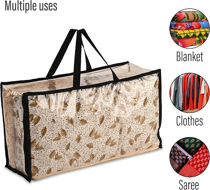Kuber Industries (Pack of 3) Waterproof Storage Bags for Clothes | Travel Organizer Bag with Handle | Wardrobe Organizer | Large | Transparent Black - Image 5