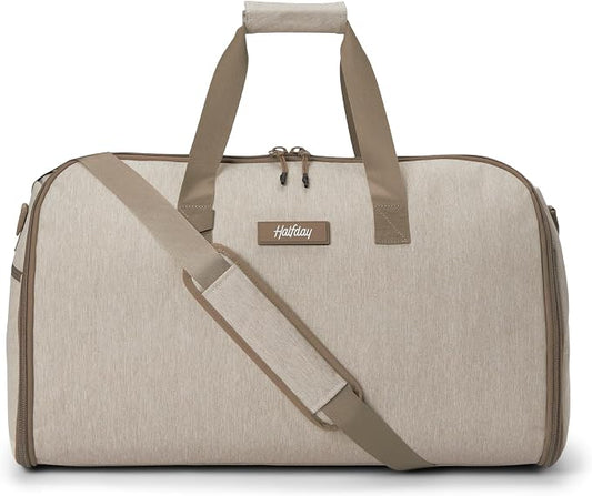 Halfday Convertible 2-in-1 Garment Duffel Weekender Bag 40L: Wrinkle-Free Travel (Hanging Suit Compartment, Shoe Pockets, Trolley Sleeve), Durable & Water-Resistant Carry-on, Stone by HalfdayTravel