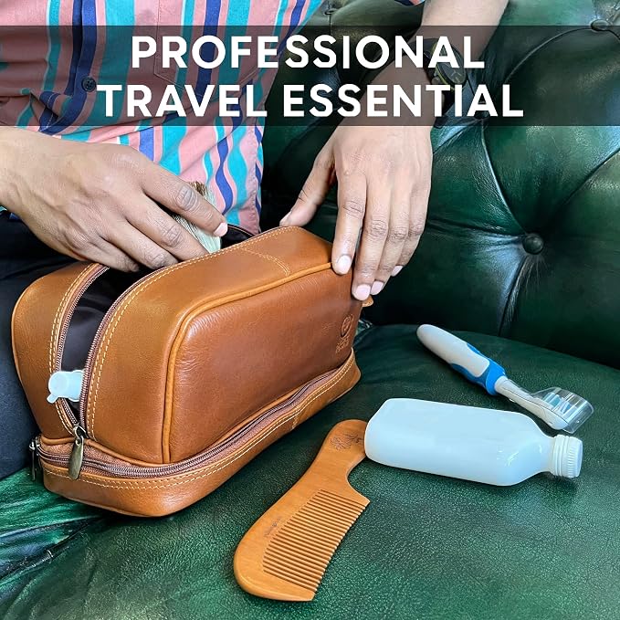 RUSTIC TOWN Leather Toiletry Bag - Waterproof Ditty Kit for Men and Women, Travel Organizer for Full-Size Essentials, TSA Approved - Image 6