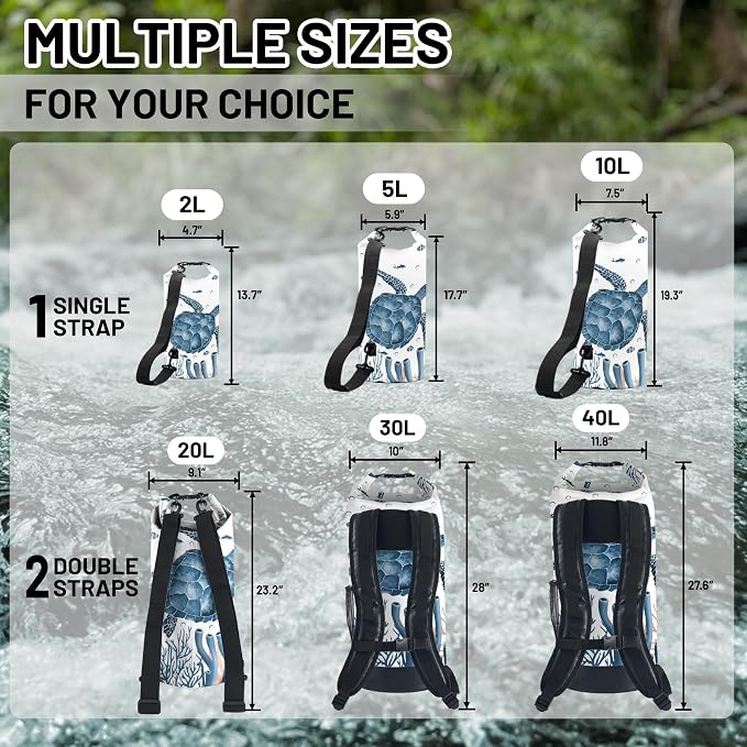 Waterproof Dry Bag,Sea Turtle Coral Starfish Small Waterproof Backpack 2L/5L/10L/20L/30L/40L Floating Lightweight Bags for Kayaking, Boating, Fishing, Swimming Camping with Waterproof Phone Case - Image 6