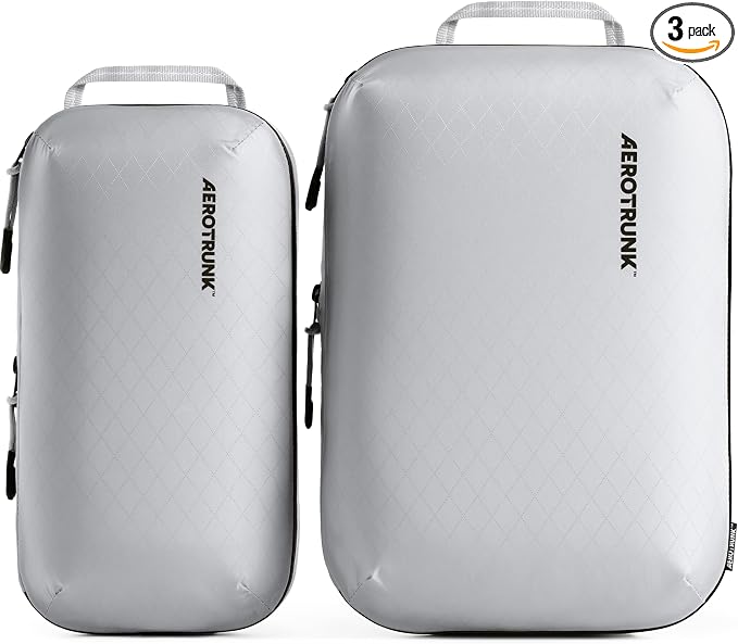 Aerotrunk Ultralight Compression Packing Cubes - Lightweight Travel Organizers for Suitcases and Luggage (3-Pack, Light Grey) by Aerotrunk