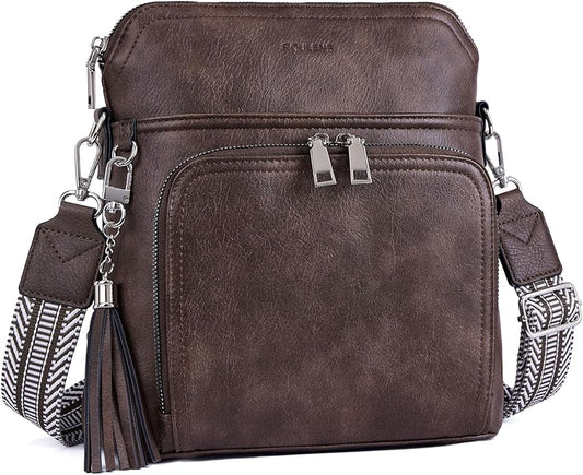 Roulens Crossbody Purse for Women Vegan Leather Medium Crossbody Wallet Bag for Travel Women Shoulder Handbags with Tassel