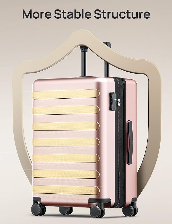 NINETYGO Large Checked Luggage 28 Inch, Checking In Luggage with Smooth Spinner Wheels, Expandable, Hard Shell PC Suitcase, Lightweight Travel Luggage, TSA Approved (Pink, Rhine Max) - Image 3