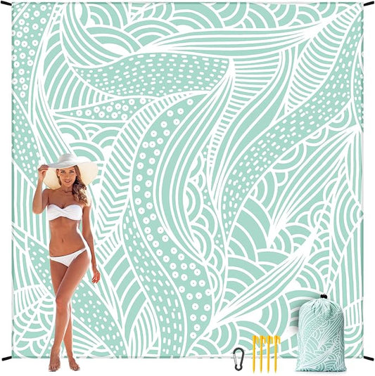 WIWIGO Beach Blanket Sandproof Extra Large Beach Mat Adults Waterproof Quick Drying Sand Free Mat Made by Premium Polyester with 4 Stakes & 4 Corner Pockets for Outdoor Travel Camping Hiking by WIWIGO