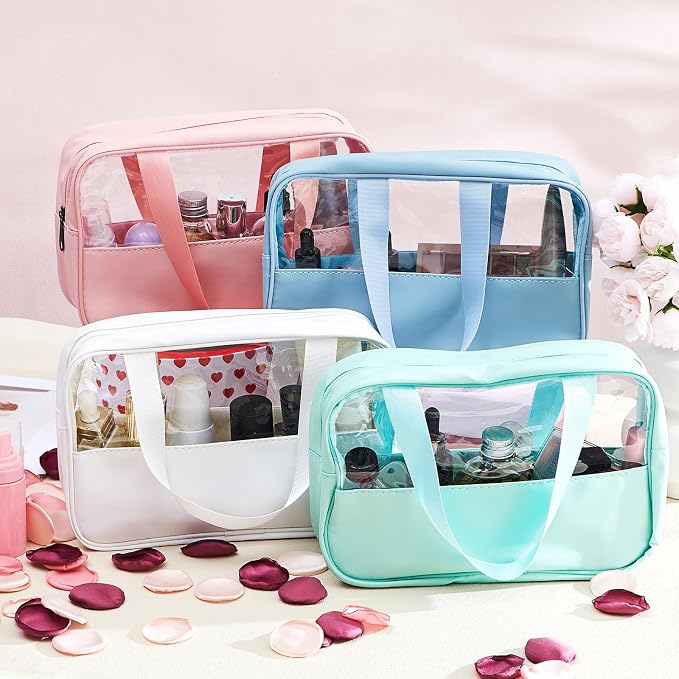Buryeah 12 Pcs Translucent Make up Bag Toiletry Organizer for Women Men Waterproof Portable Cosmetic Travel Bag with Hanging Handles Travel Storage Carry Pouch Gifts for Bridesmaid (Multicolor) - Image 3