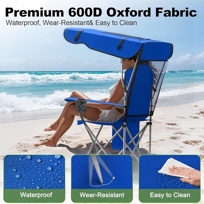 VTOY Portable Camping Chair with Canopy - Folding Chair with Canopy, Durable 600D Oxford Canopy Chair for Camping, Beach, Picnics, Fishing & Sports - Image 6