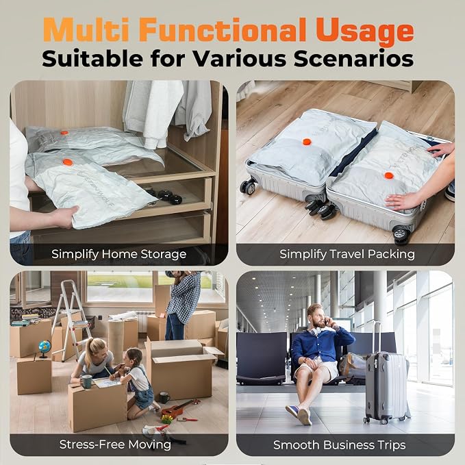 ETENWOLF 20 Pack Vacuum Seal Bags for Clothing with Rechargeable Wireless Pump,Travel Vacuum Storage Bags for Luggage and Suitcase Space Saver Compression Bags in 4 Carry-On Sizes (20/22/24/28Inch) - Image 6