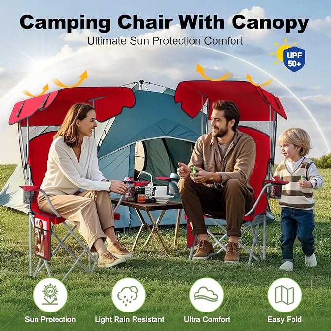 VTOY Portable Camping Chair with Canopy - Folding Chair with Canopy, Durable 600D Oxford Canopy Chair for Camping, Beach, Picnics, Fishing & Sports - Image 2