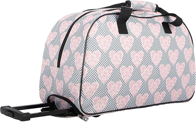 Betsey Johnson Designer Carry On Luggage Collection - Lightweight Pattern 22 Inch Duffel Bag- Weekender Overnight Business Travel Suitcase with 2- Rolling Wheels (CHEVRON HEARTS, One Size) - Image 3