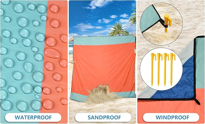 HIHOHO Beach Blanket Waterproof Sandproof Extra Large Beach Mat 79" X 83"/120"x108"for 1-8 Adults Quick Drying Durable Outdoor Picnic Mat for Beach Travel Camping Hiking - Image 3