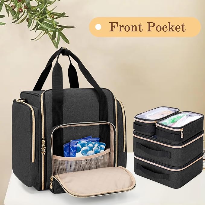 LUXJA Travel Makeup Bag with 4 Inner Removable Makeup Cases, Black | Large Cosmetic Bag with Multiple Storage Sections, Detachable Shoulder Strap, Trolley Sleeve, Transparent Cover - Image 4
