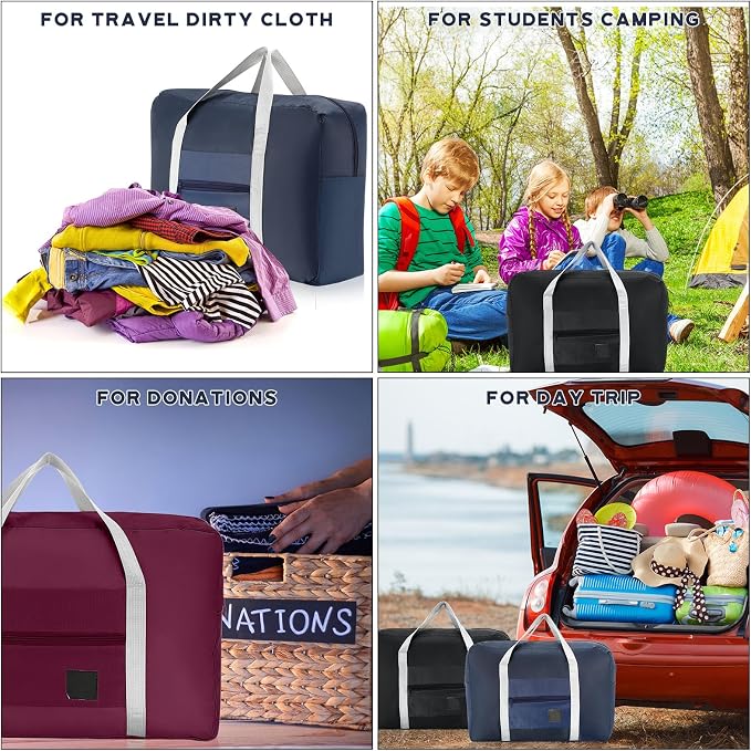 Sweetude 24 Pcs Travel Duffel Bags Bulk Foldable Luggage Bag Women Men Waterproof Carry Tote with Trolley Sleeve for Gym, Overnight, Airlines(Navy Blue, Wine Red, Black) - Image 6
