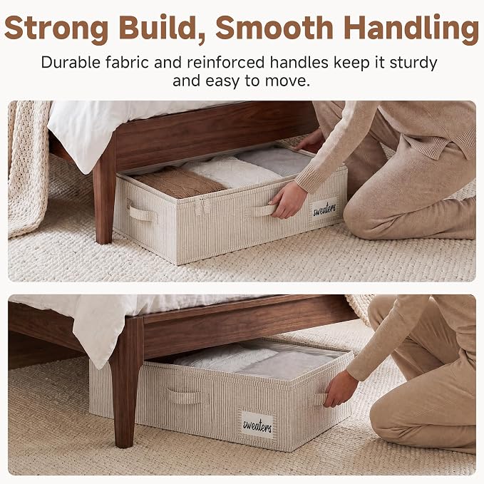 StorageWorks Under Bed Storage Containers with Handles and Label Holder, 2 Pack Ultra-thick Fabric Underbed Bins, Closet Organizer for Clothes, Blankets, Sweater - Image 4