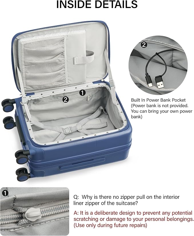 Hanke 20 Inch Expandable Carry On Luggage with Cup Holder 22x14x9 Airline Approved, Top Opening Hard Shell Suitcases with Wheels, Carry-On Travel Suitcase Trunk Luggage with Lock, Interstellar Blue - Image 13