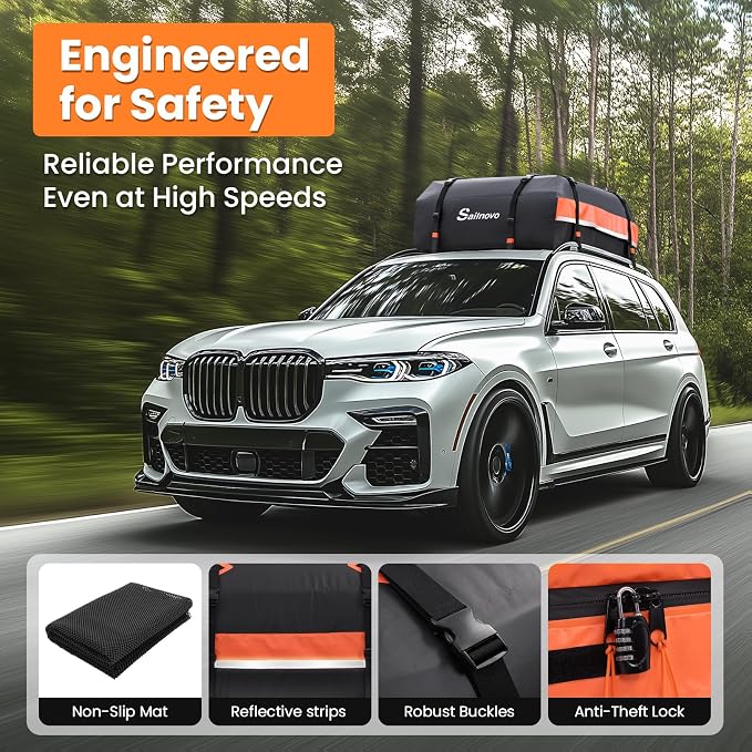 Sailnovo Car Rooftop Cargo Carrier 15 Cubic Feet, Waterproof 1000D PVC Car Roof Bag with Anti-Slip Mat, Combination Lock, Storage Bag, Door Hooks & Tie-Down Strap fit Vehicle with/Without Luggage Rack - Image 6