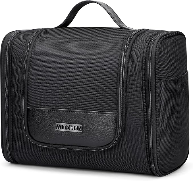 WITZMAN Toiletry Bag for Men Nylon Hanging Water-resistant Shaving Dopp Kit | With Dry-wet Separation Pocket, Multi-pockets for Organized Storage, Lightweight, For Travel, Bathroom, B690 Black - Image 2