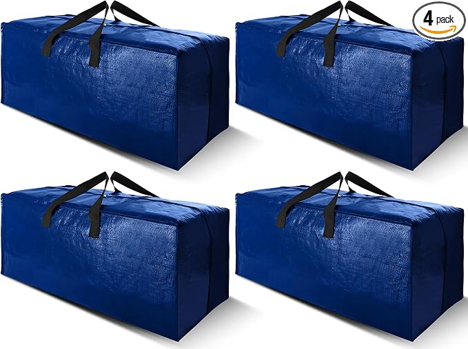 Cosy Family 4 Pack Heavy Duty Extra Large Moving Bags with Backpack Straps - Strong Handles & Zippers, Storage Totes For Space Saving, Fold Flat, Alternative to Moving Box (X-Large-Set of 4, Blue) by Cosy+Family