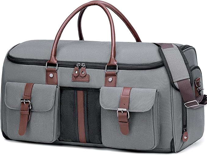 Carry on Garment Bag,Vessgra 2 in 1 Duffle Bag for Travel 58L Garment Bags for Travel Scratch-Resistant Oxford Duffel Bag for Men with Inner Dry/Wet Compartment, Bussiness Weekender Trip,Grey by Vessgra