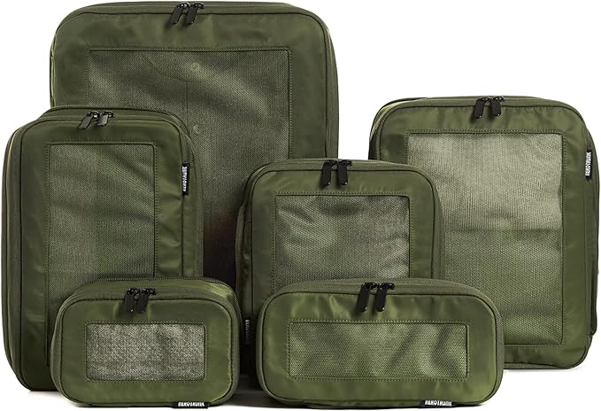 Aerotrunk Compression Packing Cubes for Travel - Luggage Organizer Bags - Double Zipper Packing Cubes for Suitcases (6-Pack, Olive) by Aerotrunk