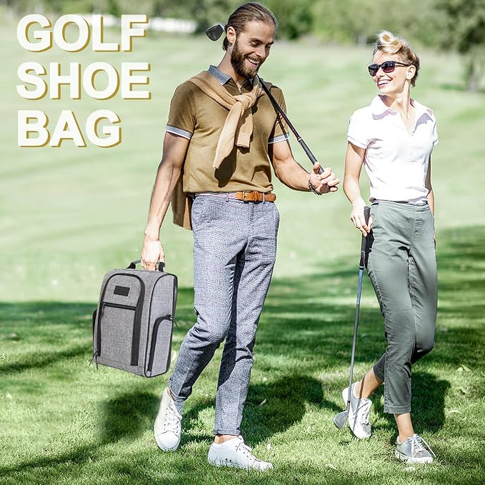 Goloni 2Pcs Golf Shoe Bag for Men & Women, Padded Travel Shoe Bag with Side Accessory Pockets,Sport Shoe Carrier for Golf Shoes,Socks,Tees & Balls,Durable & Lightweight Design(Black+Gray) - Image 6