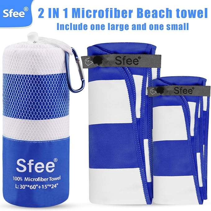 Sfee 2 in 1 Microfiber Beach Towel, Quick Dry Towel Travel Camping Towel Super Absorbent Compact Lightweight Sports Gym Towels Set for Beach, Gym, Hiking, Pool, Backpacking, Bath, Yoga - Image 5