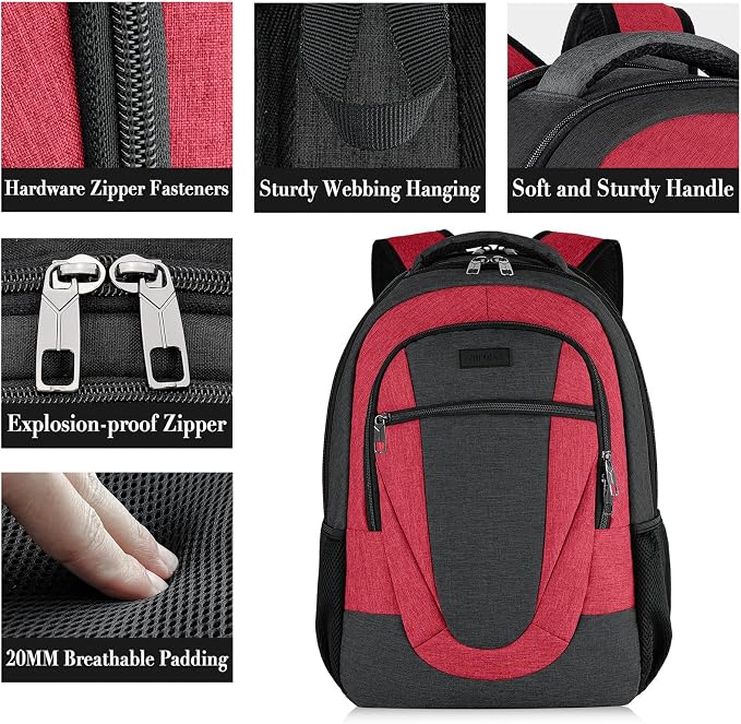 BIKROD Travel Laptop Backpack for Woman and Men, School Backpack for Teens, Waterproof College Back Pack for 15.6 IN Laptop Backpack, Adult Business Computer Travel Backpack, BlackRed - Image 3