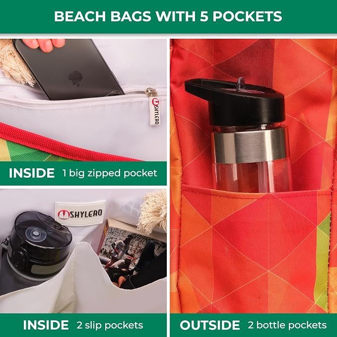 Beach Bag and Pool Bag Has Cooler Pocket, 7 Pockets Total, Zip Top. Family Size Waterproof Beach Tote - Image 7