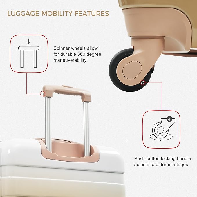 Merax 3 Piece ABS Hardshell Luggage Sets Spinner Wheel Suitcase TSA Lock Suit Case, Tan, 20/24/28 Inch - Image 3