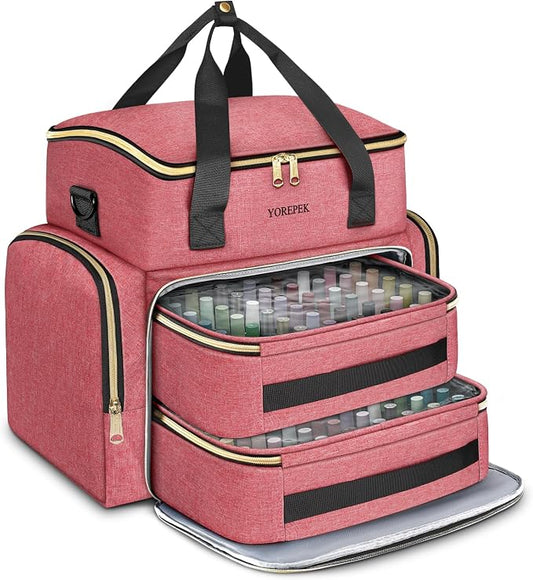 YOREPEK XL Nail Polish Organizer Case for 96 to 100+ Bottles, Pink | Nail Organizer With 96 Slots Foam Inserts, Travel Nail Tech Carrying Case with Adjustable Space for Gel Dip Powder Tips Set by YOREPEK
