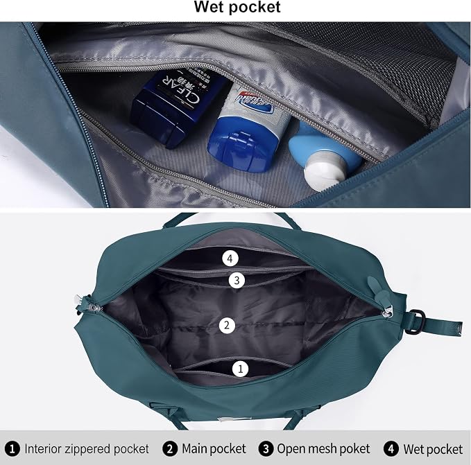 HYC00 Travel Duffel Bags for Women,Weekender Overnight Bag with Wet Pocket & Toiletry Bag,Carry On Personal Item Bag,Travel Tote Gym Bag,Peacock Blue,Large - Image 2