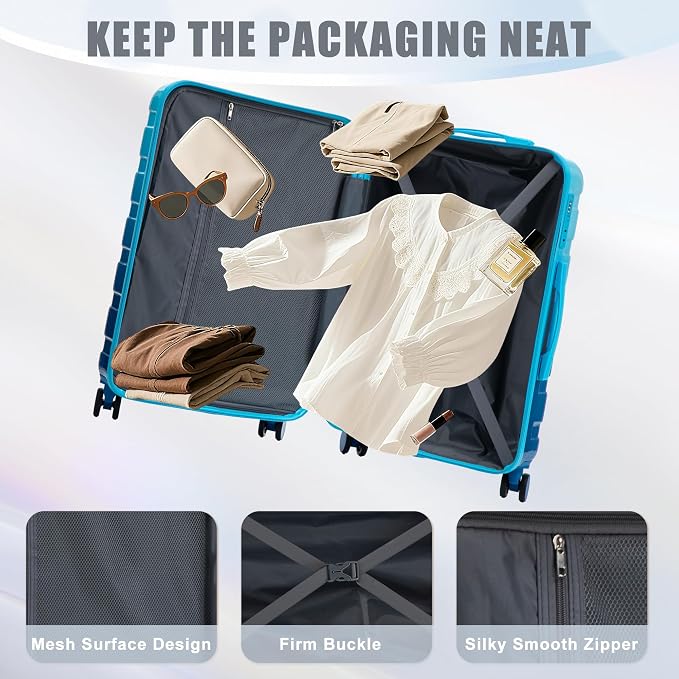3 Luggage Sets, ABS Hardshell Suitcase Spinner Wheels with Lock - Image 4