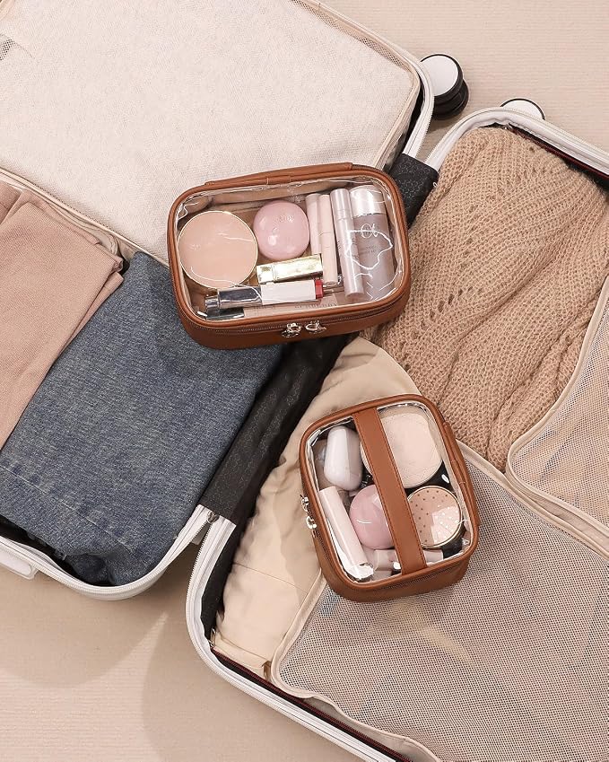 Pocmimut Clear Makeup Bags,Small Makeup Pouch with Large Cosmetic Bag Toiletry Bag Car Accessories Storage for Women Men,Travel Essentials Organizers,Brown - Image 7