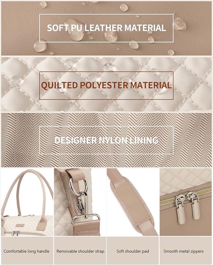 Weekender Bags for Women, Travel Duffle Bag Carry On Overnight Bag with Cosmetics Bag and Crossbody Purse for Gym Hospital, Gifts for Women, Beige Camel - Image 7