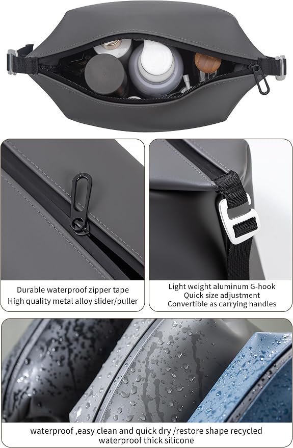 6"x 9.84" 4.5L Large Silicone Toiletry Bag,Waterproof Leakproof Foldable Travel Organizer,Dopp Kit Alternative for Men & Women,Grey - Image 3