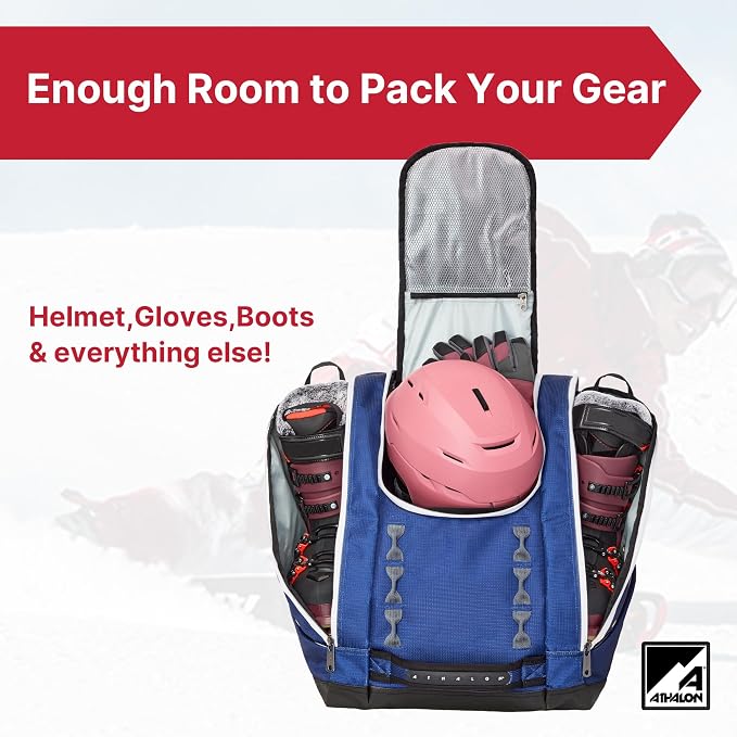 Athalon Everything Ski Boot Bag Gear Pack with Ventilated Boot Compartments, Waterproof Bottom, Hideaway Helmet Sling, 58.5 Liter Capacity - Image 2