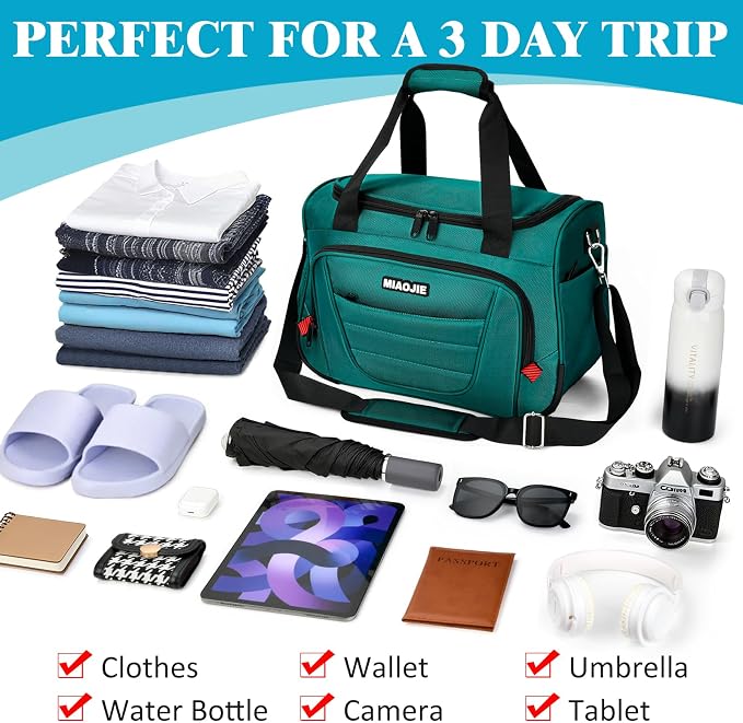 Underseat Carry On luggage Bag Airplanes Personal Item Bags, Gym Bag for Men Weekender Overnight Travel Tote Bag Shoulder Small Softside Carry on Luggage Travel Duffel Bags For Men,16 IN Peacock Green - Image 7