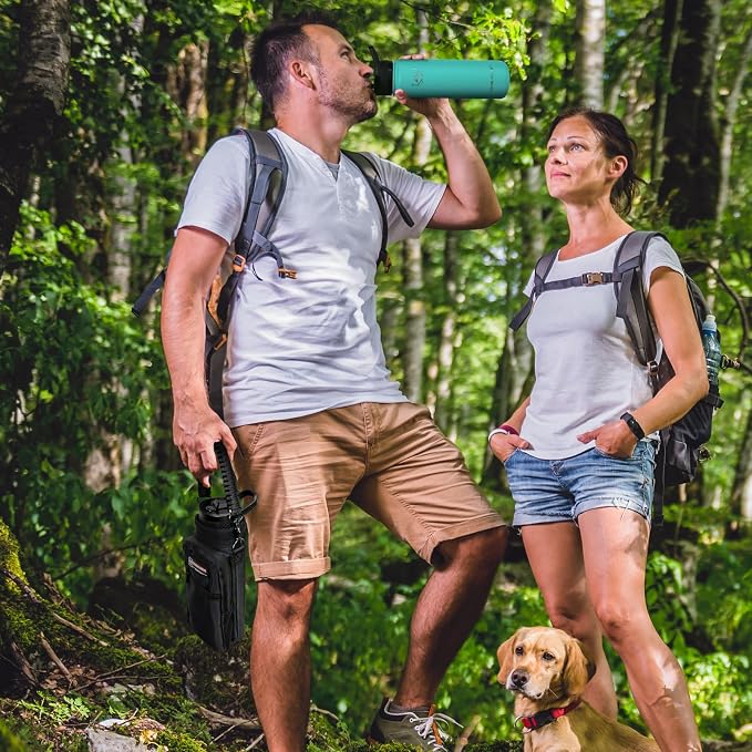 NATURE PIONEOR 24 oz Insulated Water Bottle with Carrier Bag & 3 Lids | 18/8 Food-grade Stainless Steel, Double Vacuum Insulation, 3 Leak-proof Lids, Strap, Camping, Hiking, Gym, Work - Image 9