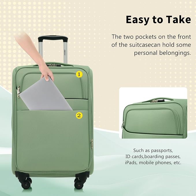 Merax 4 Piece Soft Luggage Set 18/22/26/30,Expandable Suitcase,Light Green | Suitcase Set with TSA Lock,Spinner Wheels,Telescopic Handle,Front Pocket,Lightweight Travel Luggage for Family Trips - Image 5