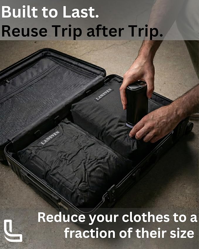 2packbag - vacuum travel bags with pump - Reusable Nylon Compression Bags + Rechargeable Pump - Save 60% Space - for Carry-On & Suitcase - Image 8