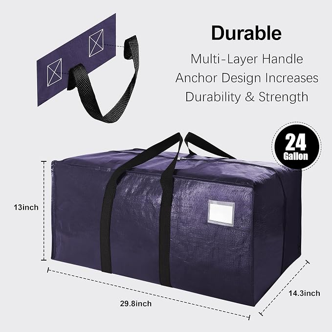 VELVETSURE 12 Pack Heavy Duty Large Moving Bags W/Backpack Straps - Strong Handles & Zippers, Storage Totes, Fold Flat, Alternative to Moving Box and Storage Bin, Semi-Transparent+Blue+Black - Image 2