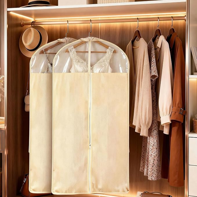 2 Pack 24 x 60 Inches Cotton Garment Bags for Hanging Clothes, Breathable Garment Bags for Long Dress, Fur Coat, Jacket, Gown, Suit, Garments Covers with Clear Window - Image 5