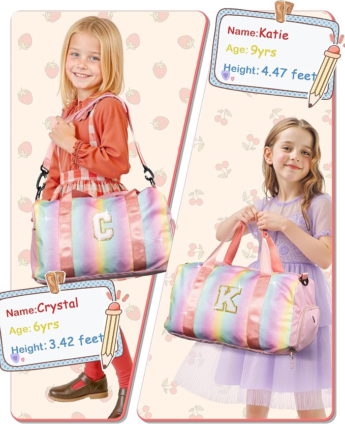 Preppy Gifts-Girl Gym Bag with Shoe Compartment, Kid Personalized Weekender Overnight Bags, Initial Travel Tote with Makeup Pouch, Gift for 3 4 5 6 7 8 9 10 11 12 Year Old Girls (Letter S) - Image 6
