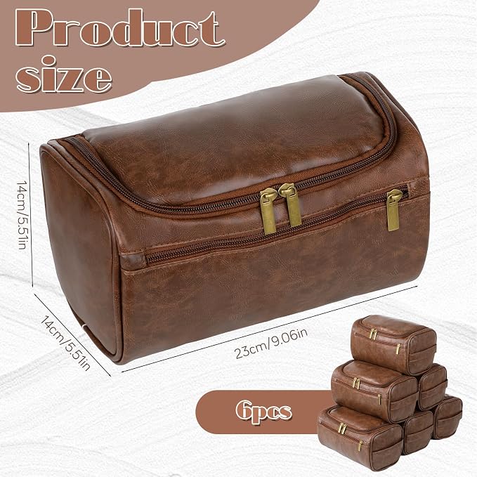 6 Pcs Mens Toiletry Bag Groomsmen Gift, Personalized Leather Toiletry Bags, Dark Brown Leather Travel Bag for Him, Shaving Kit, Groomsmen, Best Man, Wedding Gifts, Husband Boyfriend Father Grandpa - Image 2