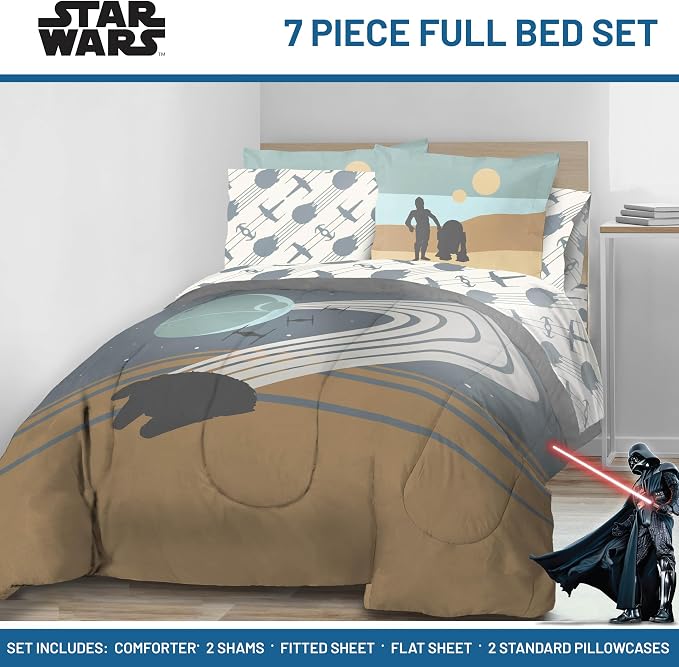 Star Wars Full Comforter Set 7 Piece Soft Bedding for Boys, Multi | Bed in a Bag, Comforter Sheets Shams Pillowcases, Official Product, Soft Microfiber, Machine Washable, Boys Gift - Image 2