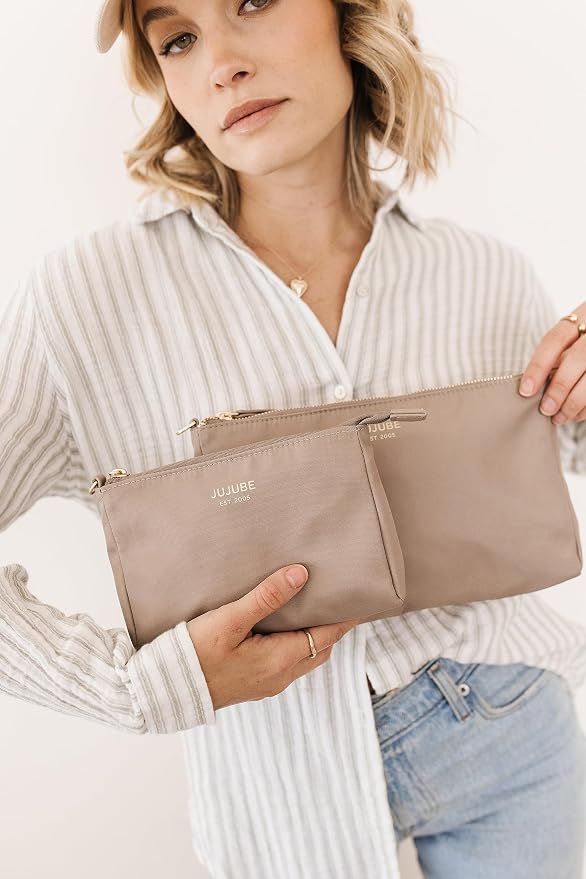 JuJuBe New 3-Piece Pouch Set, Diaper Bag Organizing Pouches, Convertible to Small Purse with Crossbody Strap, Zipper Cosmetic Pouch, Large, Medium, and Small, Taupe, Mothers Day Gift - Image 3