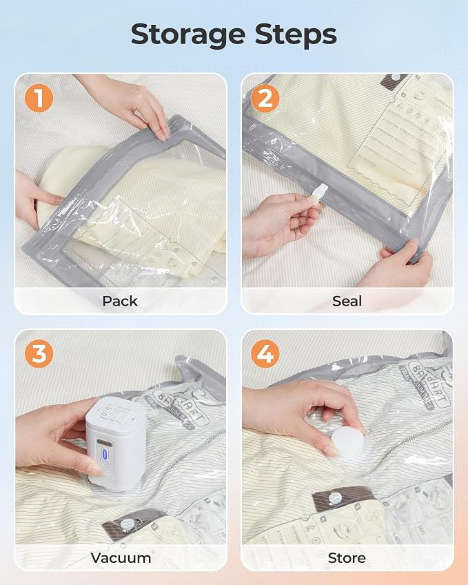 BAGSMART Vacuum Seal Storage Bags for Clothing Travel, 12 Pack Travel Essentials Bundle includes Laundry Bag & Waterproof Shoe Bag & TSA Approved Toiletry Bag, Hand Pump Included - Image 8