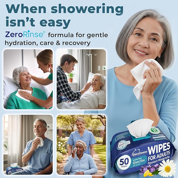 XL Bath Wipes for Adults No Rinse (2 Pack) – 100 Count + 8 Travel Body Wipes, 10" x 11.5" Disposable Washcloths for Elderly Incontinence, After Surgery and Elder Care