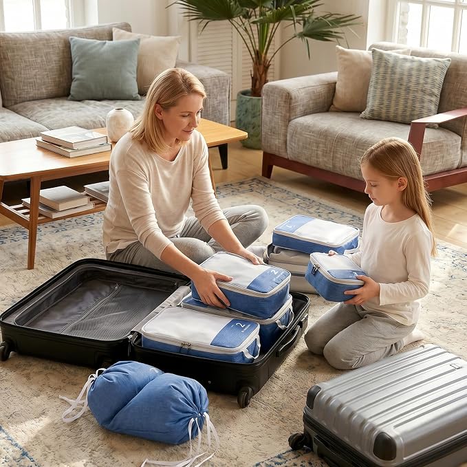 VINATO Packing Cubes Compression 6erSet - Waterproof Vacuum Bags & Organizer Suitcase for Clothes and Shoes, Space Saving for Suitcase Backpack Hand Luggage, Travel Organizer Blue - Image 6